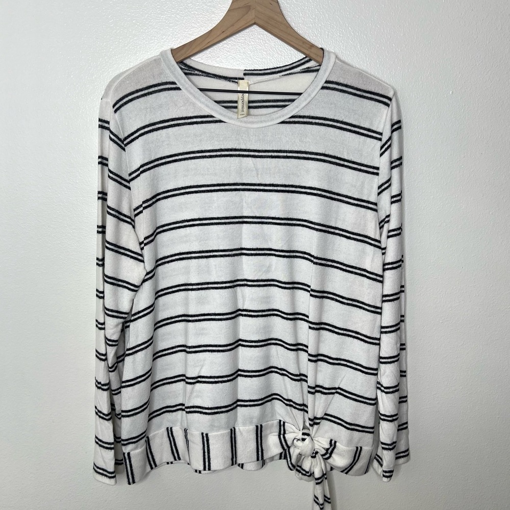 Peppermint • Long Sleeve Striped Waist Tie Detail Top Size Large